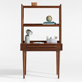 Tatum Walnut Wood Kids Desk with Drawer and Hutch