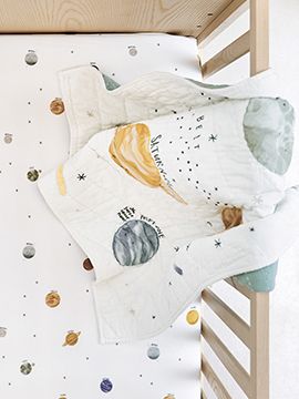 OUTER SPACE EMBROIDERED CRIB SHEET