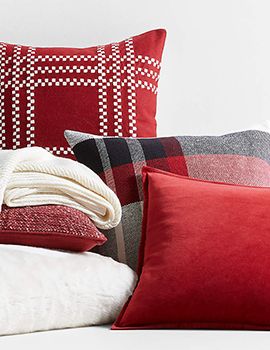 Cozy Red and White Holiday Throw Pillow Arrangement