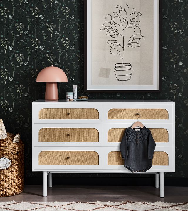 maren cane wood 6 drawer dresser