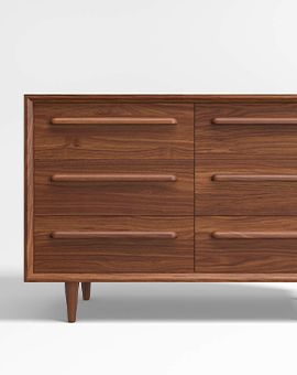 Tatum Mid-Century Kids Wood 6-Drawer Wide Dresser