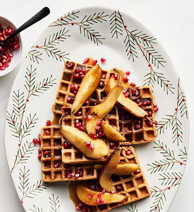 gingerbread waffles with griddled pears