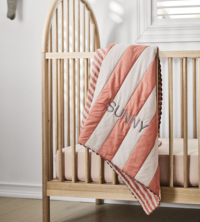 Riviera Terracotta Pink Stripe Organic Cotton Baby Crib Quilt