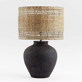 Corfu Black Table Lamp With Woven Natural Shade