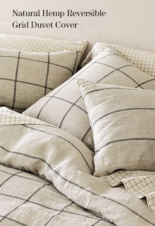 Natural Hemp Reversible Grid Duvet Cover