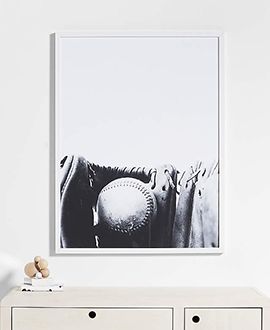 Black and White Baseball Mitt Framed Wall Art Print