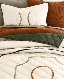 Modern Baseball Embroidered Organic Cotton Kids Quilt