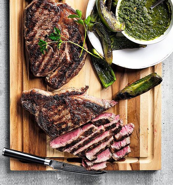 grilled steak with chimichurri & charred peppers recipe