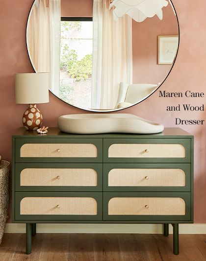 maren cane and wood dresser