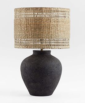 Corfu Black Table Lamp With Woven Natural Shade