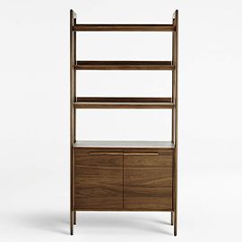 Tate Walnut Storage Bookshelf Cabinet