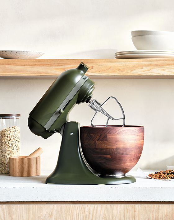 new! KitchenAid® in evergreen with wood bowl