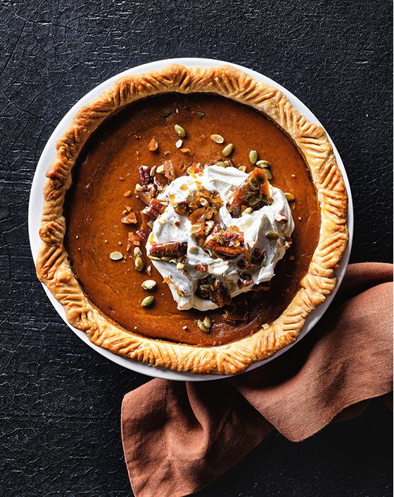 pumpkin pie with candied pecans