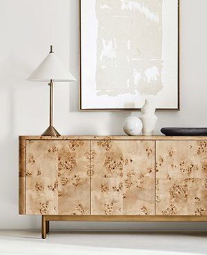 Mota Natural Burl Wood Storage Media Console