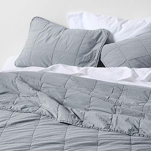 Sunwashed Organic Cotton Smoke Blue King Quilt