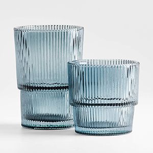 Atwell Blue Ribbed Double Old-Fashioned Glass