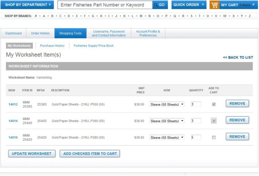 Check or Uncheck the items you want to add to your cart