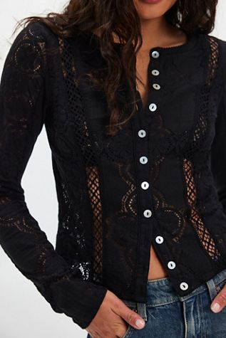 Jae Sheer Lace Knit Long Sleeve Top