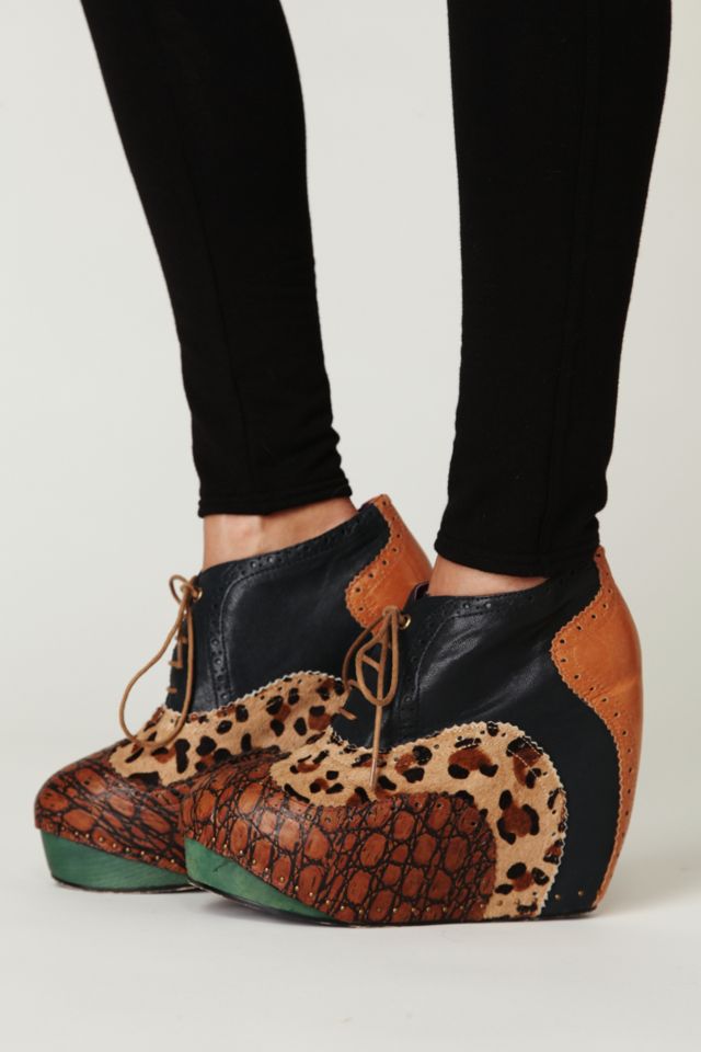 brown patchwork platform boots