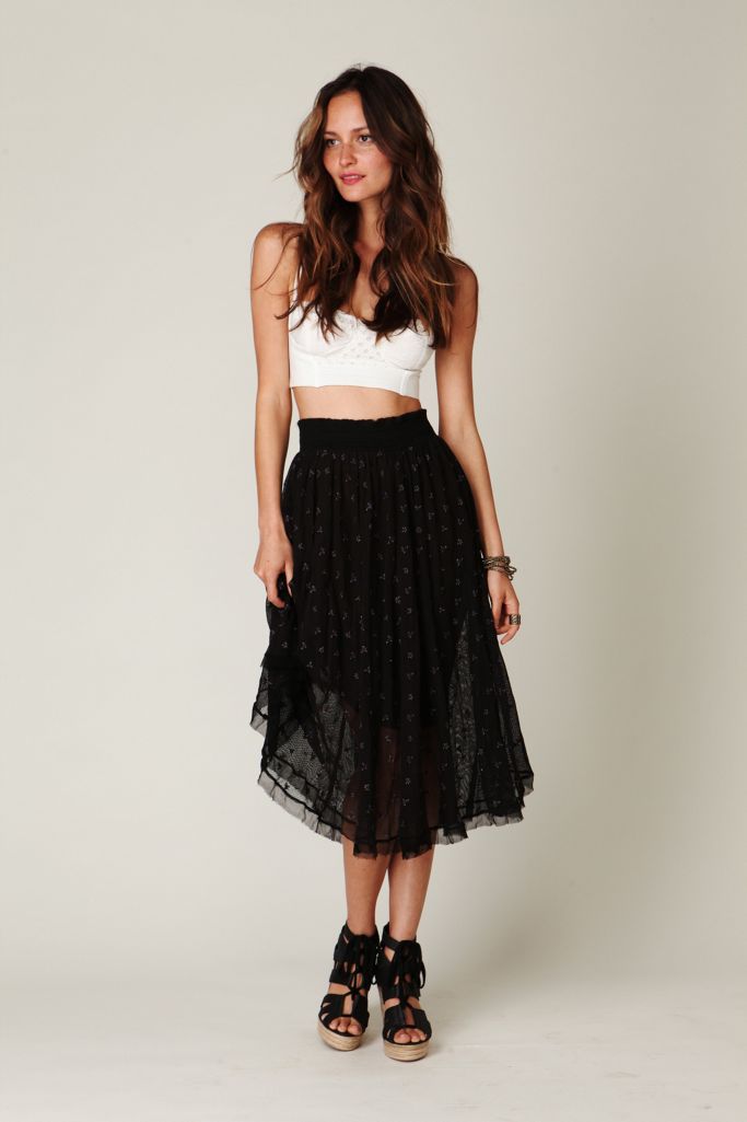 FP New Romantics Mesh Embroidered Tea Length Skirt | Free People