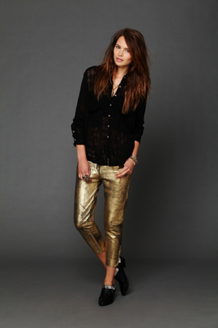 gold leather pants