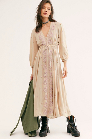 embroidered fable midi dress