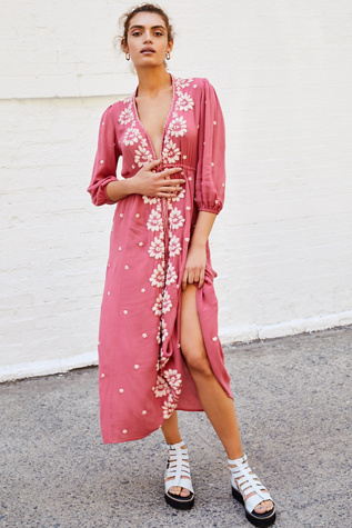 embroidered fable midi dress