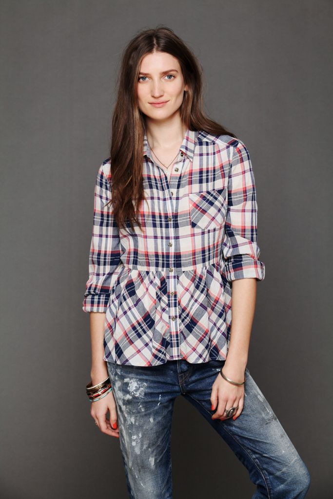 womens plaid peplum top