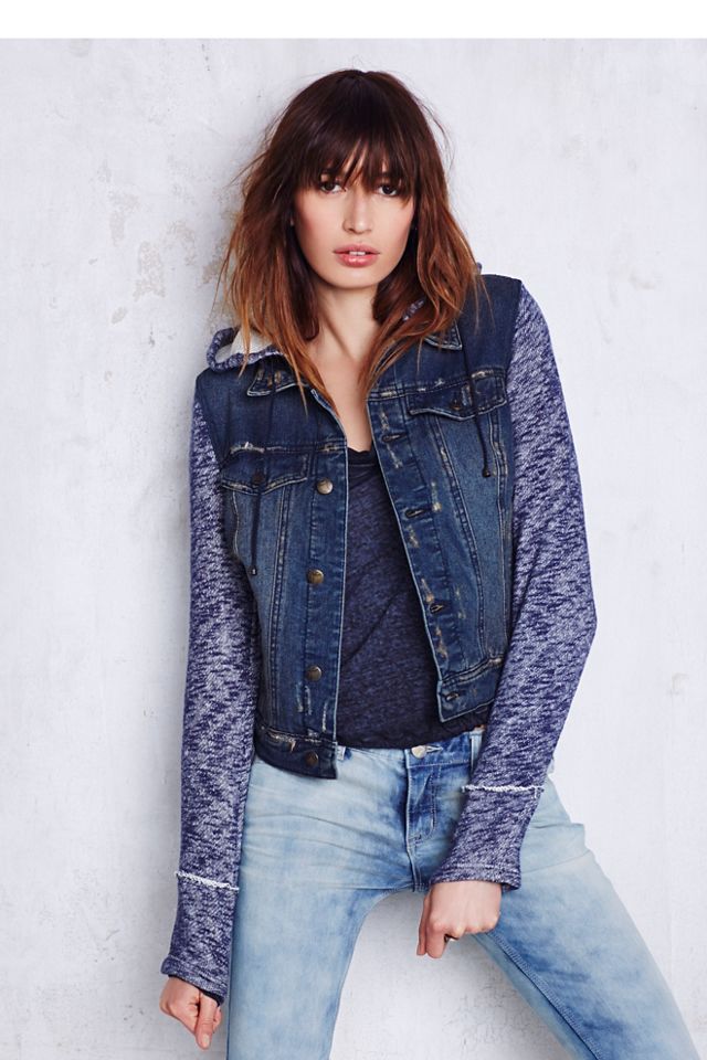 Knit Hooded Denim Jacket Free People