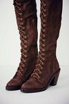 red lace up over the knee boots
