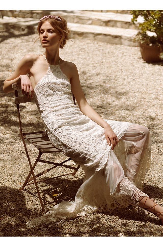 casablanca lace halter gown