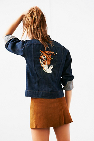 Veste En Jean Brodée Vintage Signature By Jerell - Taille M, Denim Coloré - Occasion Très Bon état