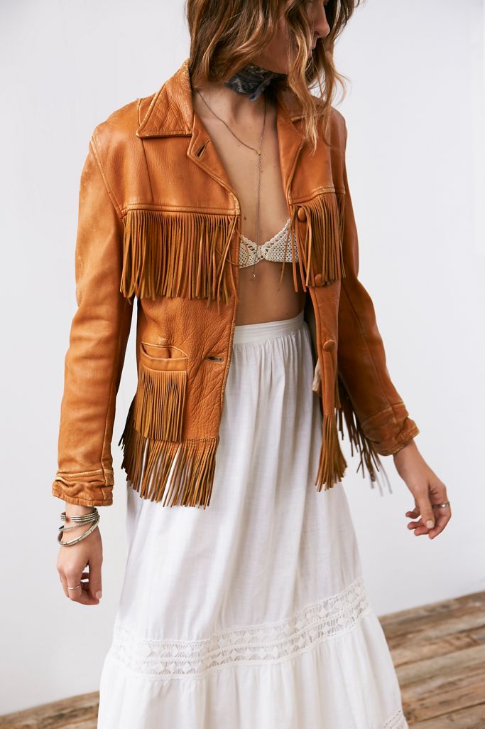 Vintage Leather Fringe Jacket Free People