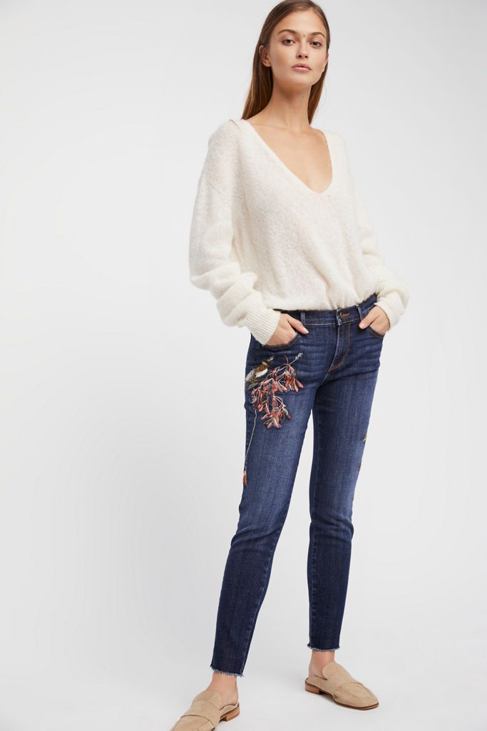 embroidered skinny jeans