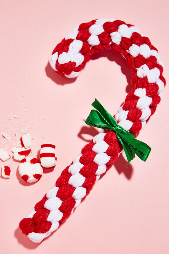 stuffed candy cane dog toy