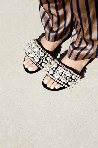 slide sandals with pearls