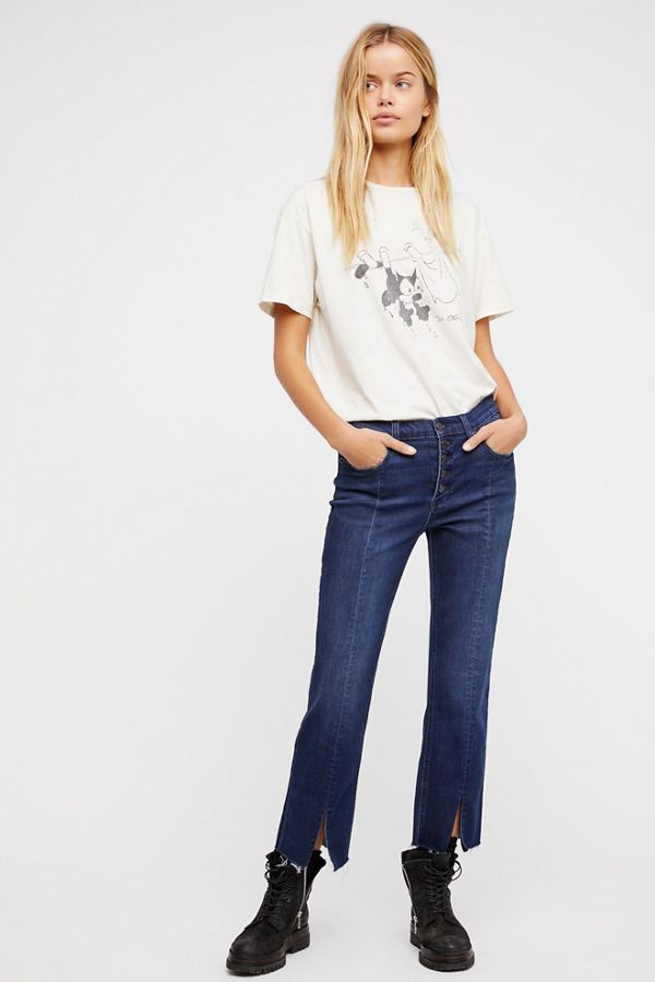 white button front jeans