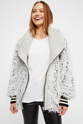 grey fluffy zip up jacket