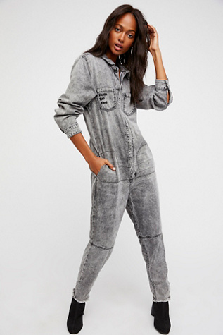 grey denim jumpsuit