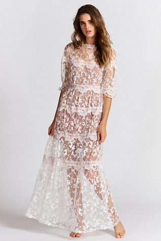 embroidered mesh maxi dress