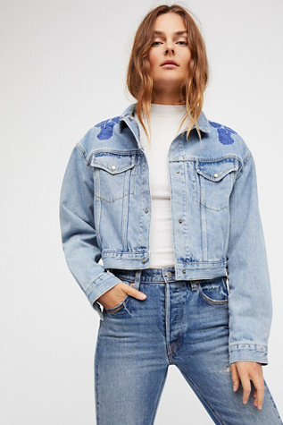 free people embroidered denim jacket