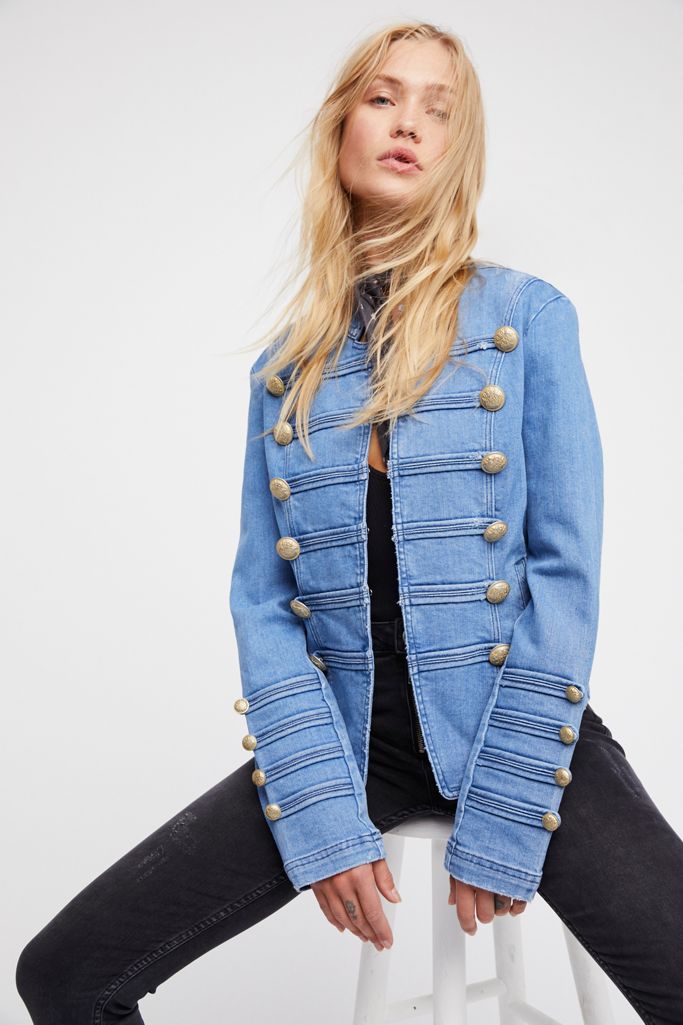 Fitted Military Denim Jacket Free People