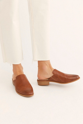 brown leather mules flat