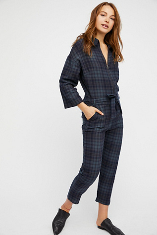 free people plaid jumpsuit