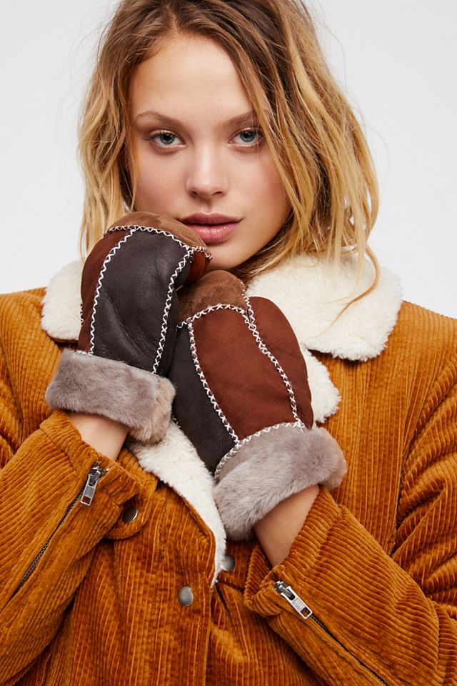 Tundra Patchwork Shearling Mittens | Free People