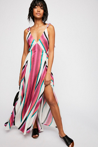 neon striped maxi dress