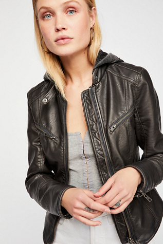 free people faux leather jacket with hood