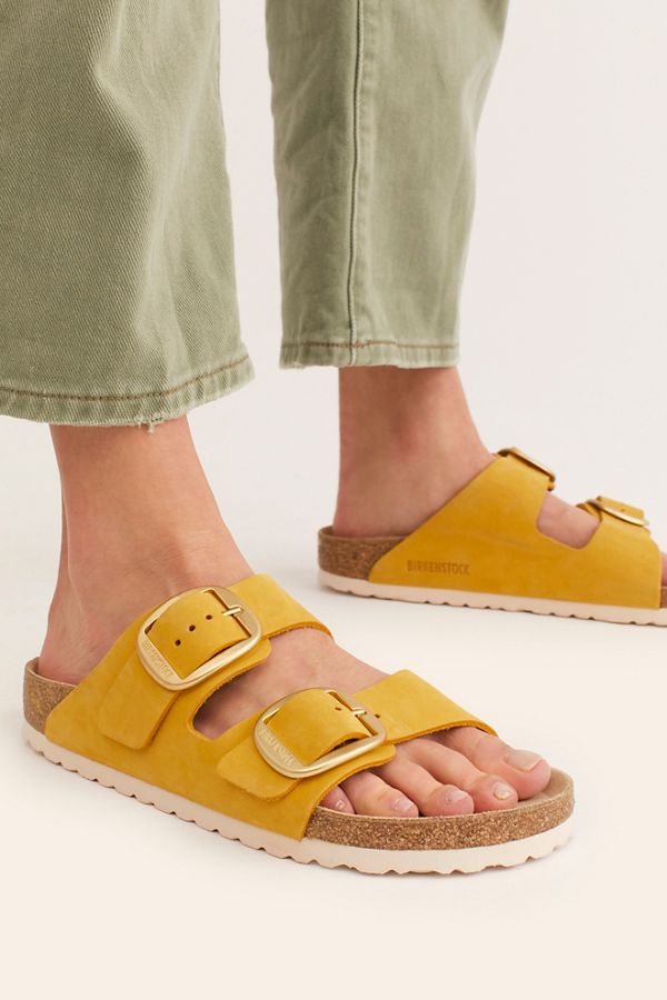 birkenstock arizona big buckle flat sandals in pearl white