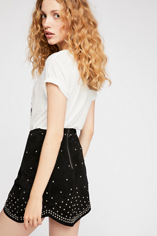 studded suede mini skirt