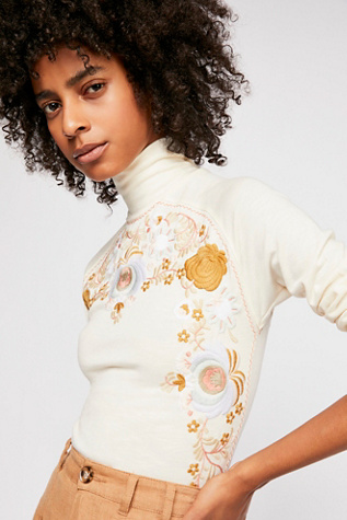 free people disco rose embroidered turtleneck top